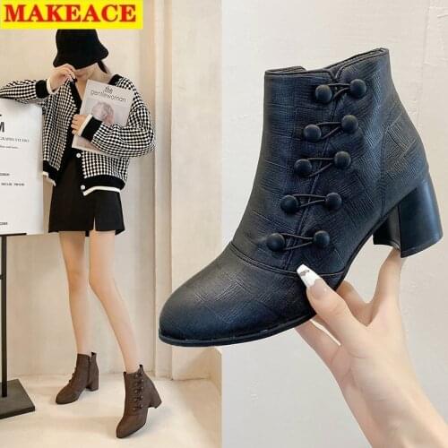 Ankle Boots Women Autumn 2021 New Double Breasted Soft Leather Boots Shoe Size 43 Womens Shoes All with Warm Boots Ankle Boots