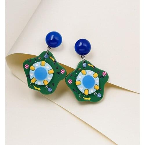 Trendy Design Cute Astronaut UFO Pendant Earrings For Women Girls Cartoon Geometric Charms Acrylic Stud Ear Jewelry Gifts