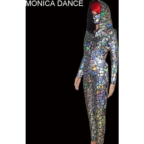 Women New Sexy Stage Sparkly Silver Sequin Jumpsuit Nightclub Birthday Prom Party Outfit Dancer Singer Stage Show Costume