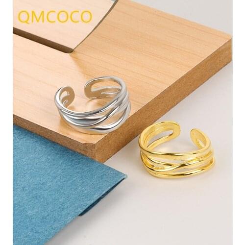 QMCOCO 925 Silver Geometric Simple Multi-Layer Line Cross Ring For Female Birthday Party Fashion Jewelry Gifts Of 2021 Trendy