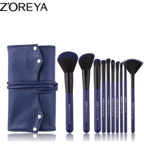 ZOREYA 10PCS Professional Makeup Brushes Dark Blue Make Up Brush Set Foundation Blush Powder Eye Brow Concealer Cosmetic Tools