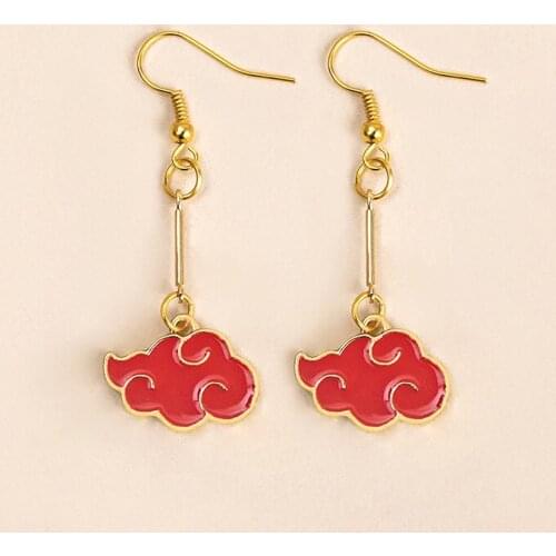 Anime Cosplay Jewelry Akatsuki Organization Enamel Red Cloud Pendant Drop Earrings For Women Men Accessories 1Pc / 1Pair
