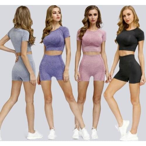 2pcs/set Vital Women Sport Suit Yoga Set Gym Workout Clothes Short Sleeve Fitness Crop Top + High Waist Energy Seamless Leggings