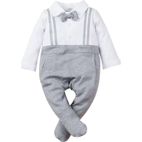 2021 Winter Spring Infant Baby Bodysuit Boys Long Sleeve Patchwork Rompers Jumpsuit Kids Outfits New