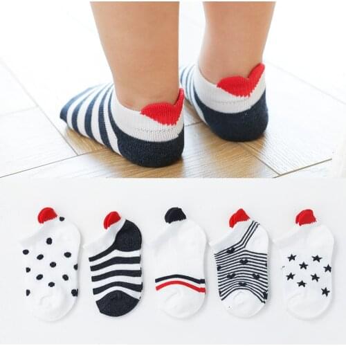 5Pairs/lot Cute Lovely Short Baby Socks Red Heart for Girls Cotton Mesh Cute Newborn Boy Toddler White Sock