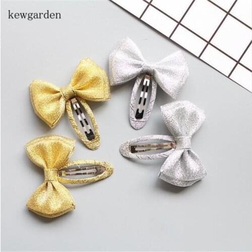 Kewgarden Gold Sliver Gauze Ribbons Bowknot Cute Hairpins Side Hairclips Baby Girls Headwear Hair Accessories 5 Pair