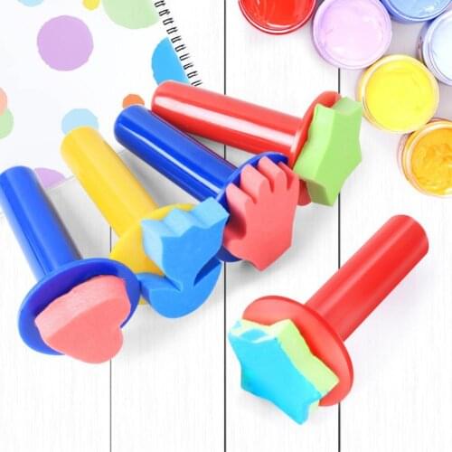 5Pcs Portable Sponge Stamps Cute Shape Easy Using Plastic Handle Kids Craft Painting Stamp Brushes Kids Gift for Drawing