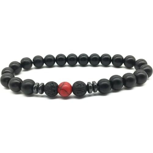 8mm Black Onyx Natural Stone Bracelet Lodestone Lava Elastic Bracelet Jewelry