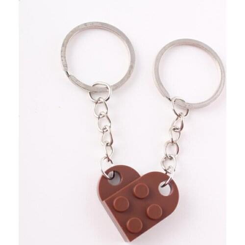 Brown Color Building Brick Keychain Friendship Matching Heart Colorful Keychain For Couples Girlfriend Boyfriend Valentines Day