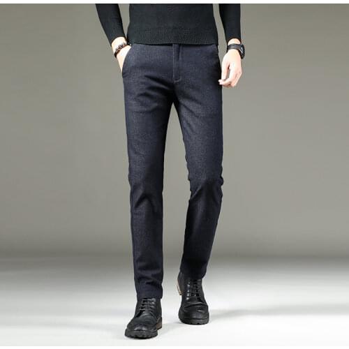 Brand Autumn Winter Pants Men Classic Casual Elastic Long Trousers Male Blue Black Cotton Straight Slim Work Pant Male Size 38