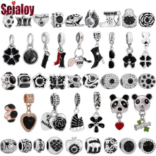 Seialoy Black High Heels And Wallet Pendant Heart Panda Beaded Sunglasses Charm Fit Charms Bracelets DIY Jewelry Accessories