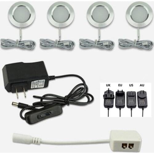 DC12V 3W LED Under Cabinet Closet Round Shape Puck Lamps Wine Cabinet Bookshelf Wardrobe Motor Homes Lights