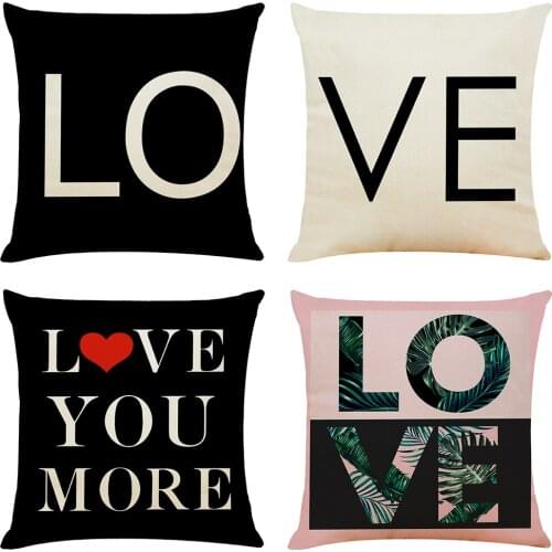 Valentines Day Love Print Cushion Cover Decorative Pillows Cartoon Seat Cushions Home Decor Flax Throw Pillow Sofa Pillowcase