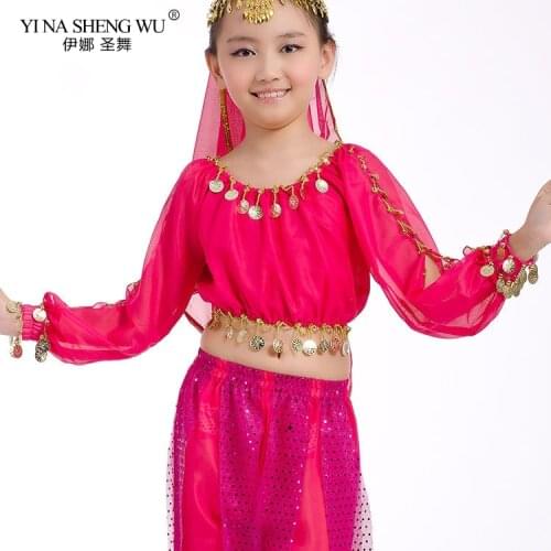 Child Oriental Belly Dance Costumes Top Competition Kids Outfits Girls Indian Short/Long Sleeves Tops Bellydance Accessories Top