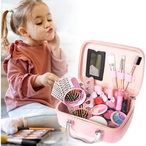 Kids Pretend Makeup Kit Set For Girls Gifts Children Early Learning Washable Safe Non-Toxic Play House Toy With Cosmetic Bag Box