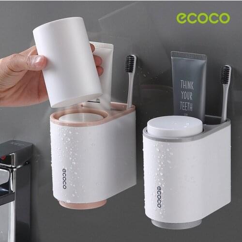 ECOCO Toothpaste Holder Wall-Mounted Toothbrush Storage Rack Magnetic Toothbrush Cup Holder Organizer Bathroom Storage Supplies