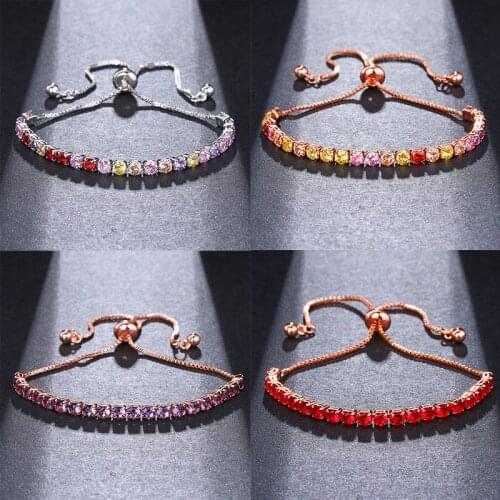 Ekopdee Luxury Tennis Bracelet For Women Rose Gold Color Adjustable AAA+ Cubic Zirconia Chain Charm Bracelets Bangles Jewelry