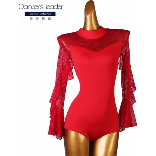 Latin dance jumpsuit female adult children flower embroidery lantern sleeve jumpsuit high-end custom modern dance practice top
