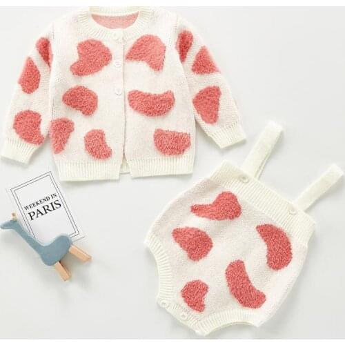 Knitted Baby Girls Clothes Set Autumn Newborn Baby Romper Sweater Cotton Toddler Infant Cardigan For Kids Clothing Set Overalls