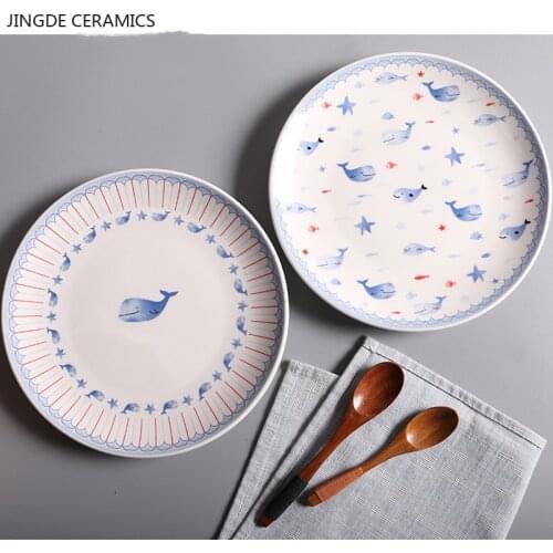 Creative simple dolphin ceramic tableware home decoration round fruit plate hotel western food steak dessert breakfast plate
