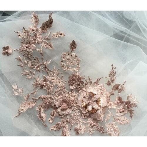 10 piece lace applique, heavy bead lace applique, 3D lace applique with rhinestones, bridal lace applique