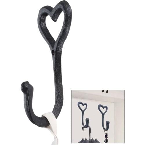 DRELD 1pc Love Heart Coat Hooks Cast Iron Wall Mount Hanger Wall Mounted Vintage Hat Bedroom Home Holder Black Hanger Hook