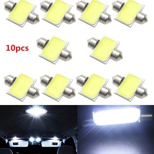 10pcs 31mm 36mm 39mm 41mm car COB LED Bulb C5W C10W White Color Car Dome Reading Light Auto Interior Lamp 6000K DC12V