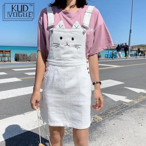 New Women Strap Skirt Kawaii Cute Cat Ear Embroidery Suspender Skirt Mini Skirts Japanese Style Mori Girl Lolita 8446
