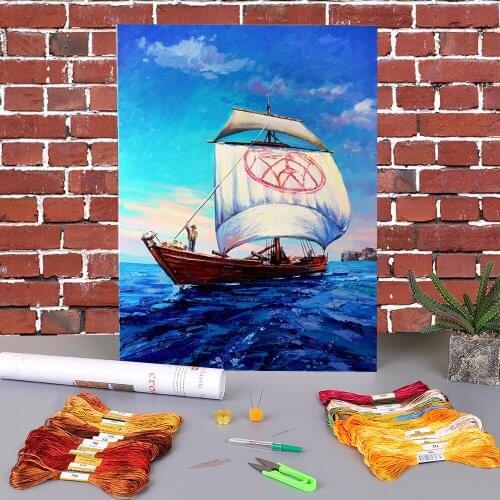 Landscape Cossack Ship Spas Printed Fabric 11CT Cross Stitch Embroidery Set DMC Threads Handmade Knitting Mulina