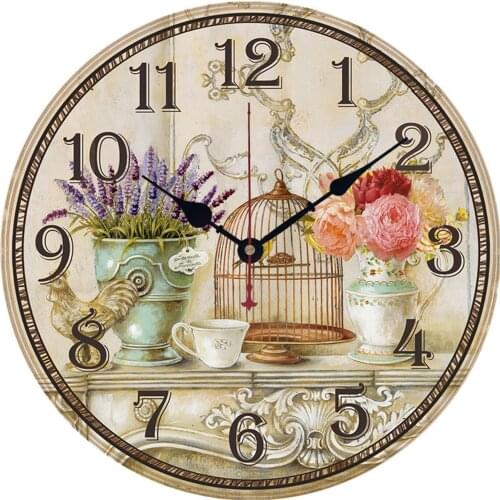 13inch Vintage Rustic Wall Clock Wooden Quartz Clock Living Room Decor For Indoor Office