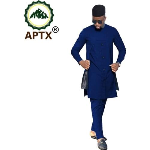 African Clothes For Men Dashiki Solid Color Long Sleeve Rich Bazin Personality Traditional Contracted Design Shirts Pants Sets