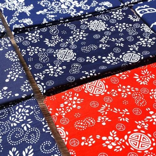Printing Pure Cotton Fabric Floral Ethnic Style Retro Clothing Fabric Blue and White Fabric Tablecloth Dress Pillow DIY Fabric