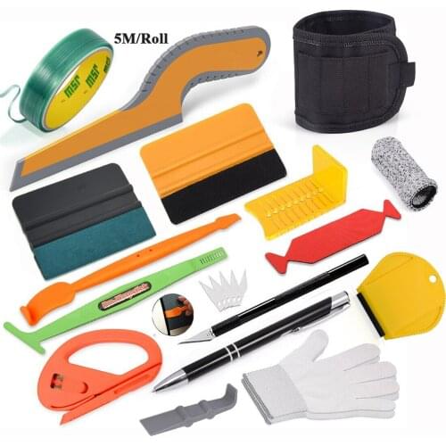 FOSHIO Car Accessories Carbon Fiber Stickers Vinyl Wrapping Tools Set Window Tint Wash Squeegee Covering Film PPF Scraper Cutter