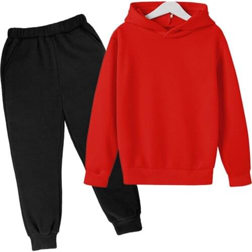 Tracksuit Child Fashion Hoodies Boy Girl Suits Solid Sets Sweatshirts+Sweatpants Spring Autumn Fleece Casual Jogging 2 Pieces