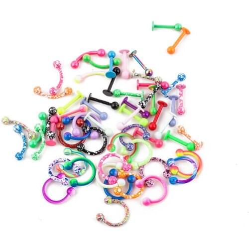 LOT50pcs Body Jewelry - 16g 14g Surgical Steel Ear/Nose/Eyebrow/ Lip Labret Bar Lip Piercing CBR Horseshoes Tongue/Nipple Bar