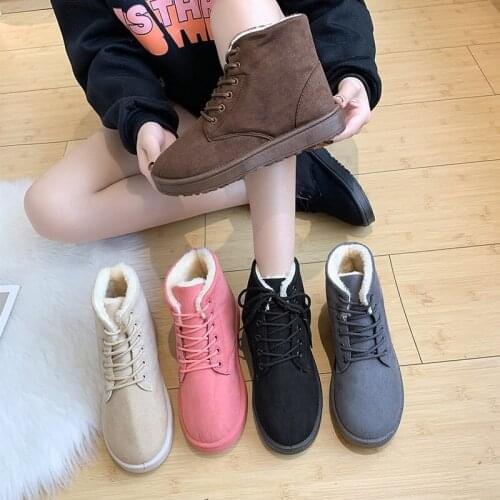 Womens Shoes 2021 Winter New Plus Velvet Snow Boots Thickened Flat-bottom Lace-up Ankle Boots Short-tube Student Female Boots