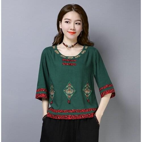 Chinese Style Clothing Women Fahion 2020 Summer Linen Vintage Retro Shirt Tang Suit Breathable Casual Hanfu Cheongsam Top 30778