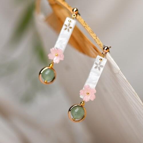 Fashion Earrings, Ethnic Classic Pink Flower Vintage Dangle Earrings for Womens ,retro Style Jewelry Glass Jewelry