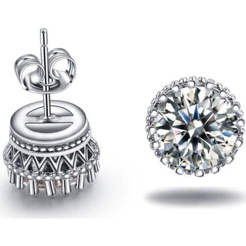 Wholesale Jewelry -- Crown White CZ Stud Earrings for Beauty Women Daily Dress Single AAA+ Cubic Zircon 8mm Fashio