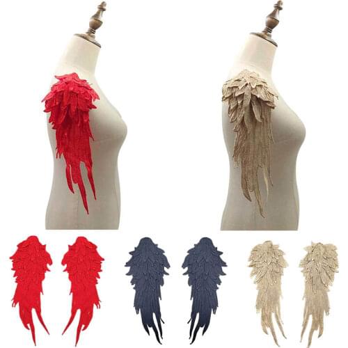 1 Pairs Organza Embroidered Wings Lace Embroidery Patches DIY Lace Collar Neckline Decorate Sewing Craft Supplies Patches White