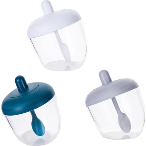 1pc Spice Container Wide Mouth Plastic Seasoning Bottle Condiment Jar With Spoon Kitchen Storage Tools Accessories