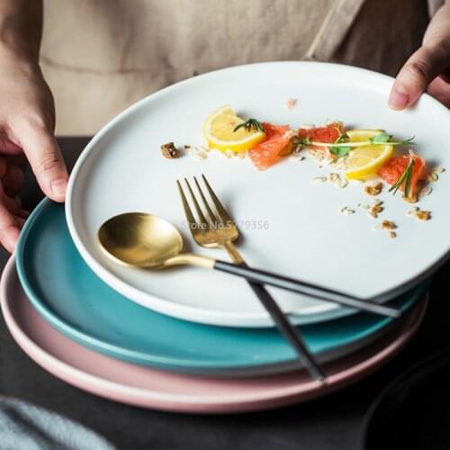10 Inch Nordic Matte Color Glazed Round Plate Ceramic Western Plate Pizza Breakfast Pure Color Pasta Tableware