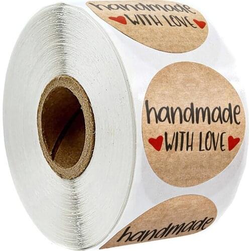 100-500pcs Kraft Paper Label Stickers Handmade Circular Self-adhesive Baking Package Party Decor Wedding 1 Inch Vintage Sticker