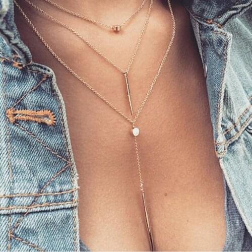 2021 Vintage Multilayer Crystal Pendant Necklace Women Gold Color Beads Moon Star Horn Crescent Choker Necklaces Jewelry