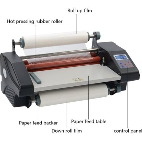 A3+ 370MM Four Roller Laminating Machine GD-093H Hot Rolling Mill Roller Cold Laminator Rolling Machine with Two Gloss Film QX