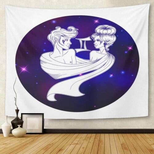 Abstract Gemini Zodiac Sign Horoscope Symbol Astrology Beautiful Tapestry Wall Hanging for Living Room Bedroom Dorm 60x80 Inches