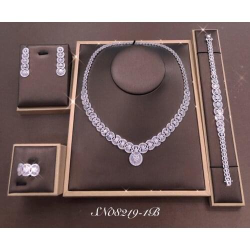 AccKing 4pcs Bridal Zirconia Full Jewelry Sets For Women Party, Luxury Dubai Nigeria CZ Crystal Wedding necklace sets