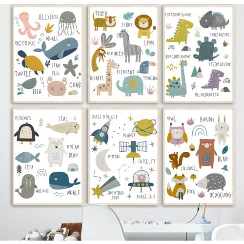 Shark Deer Dinosaur Penguin Education Alphabet Wall Art Canvas Painting Nordic Posters And Prints Wall Pictures Kids Room Decor