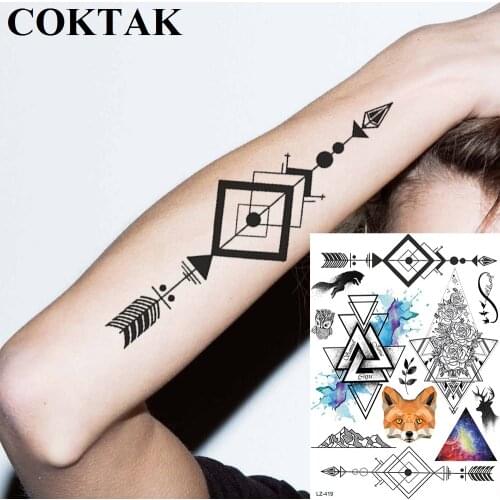 Watercolor Triangle Arrow Flower Women Sexy Custom Temporary Fake Cartoons Tattoos For Kid Stickers Bracelet Tattoo Body Arm