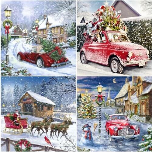 DIY 5D Diamond Embroidery Winter Christmas Landscape Car DIY Full Square Diamond Painting Mosaic Art Wall Decoration